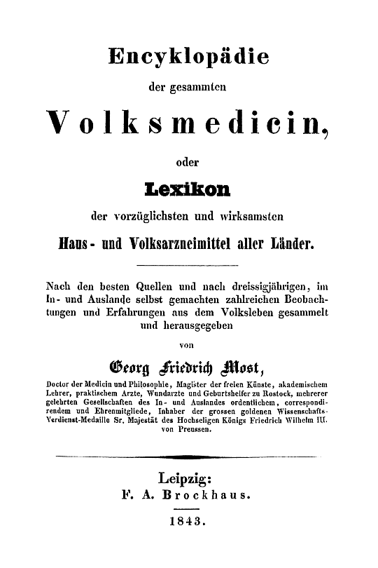 Georg Friedrich Most: Enzyklopädie der gesamten Volksmedizin, 1843