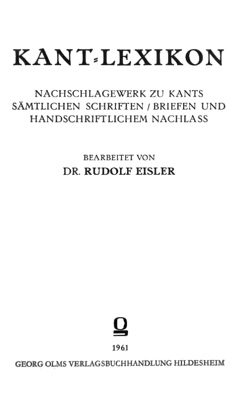 Rudolf Eisler: Kant-Lexikon, 1930